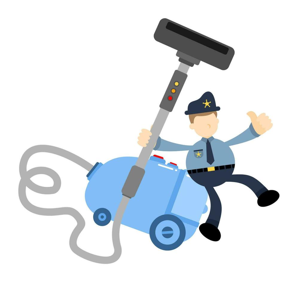 police officer and vacuum cleaner clean cartoon doodle flat design style vector illustration