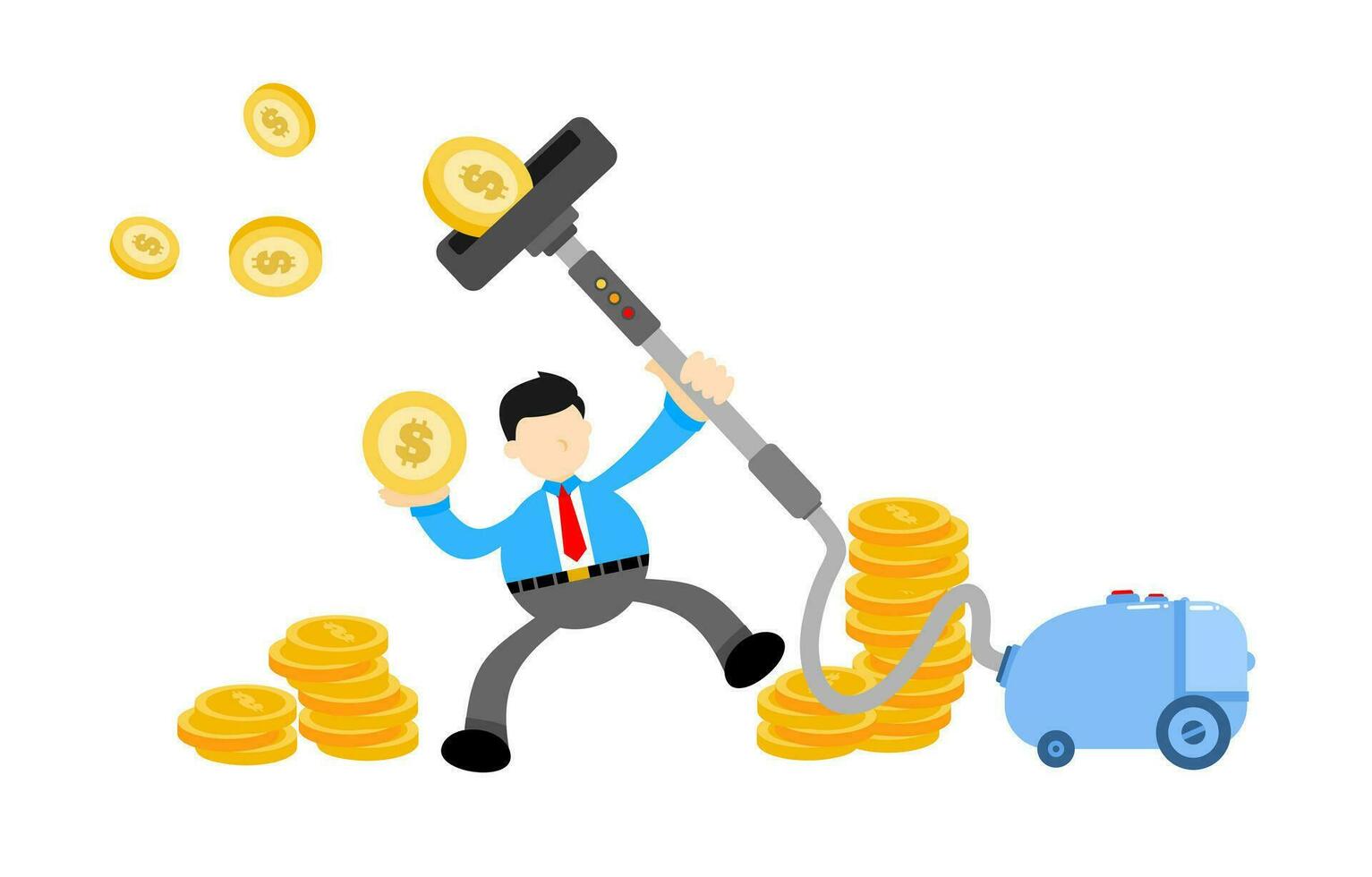 businessman worker and vacuum cleaner clean catch money cartoon doodle flat design style vector illustration