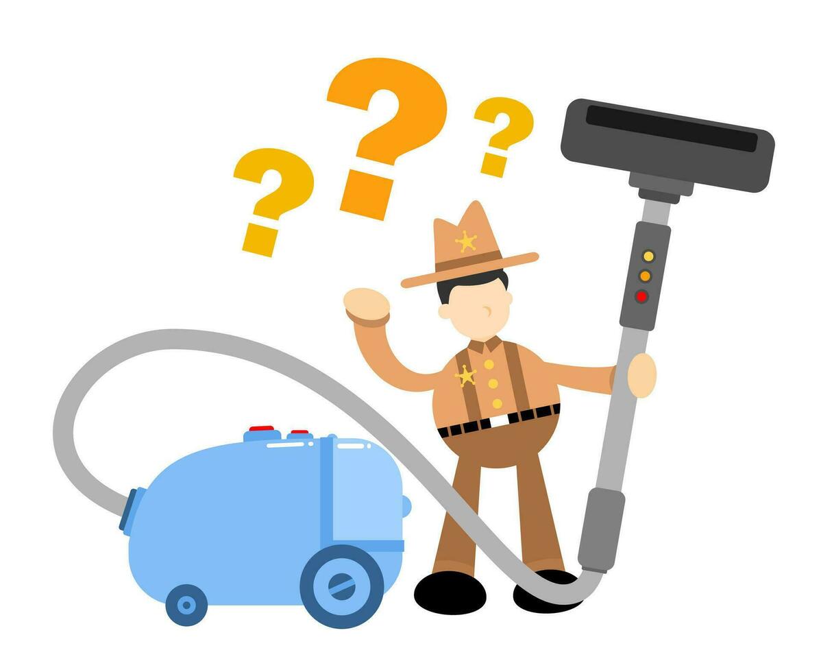 cowboy america and vacuum cleaner clean cartoon doodle flat design style vector illustration