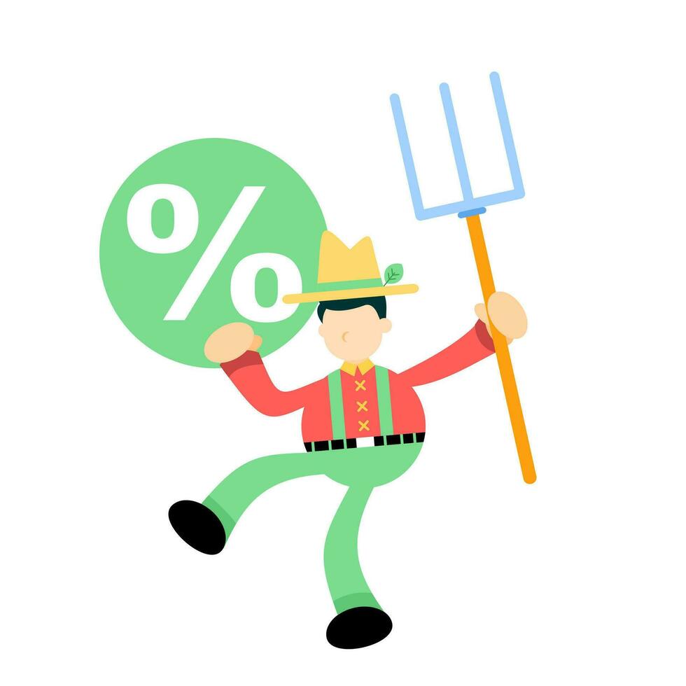 farmer man agriculture and percent bubble sign cartoon doodle flat design style vector illustration