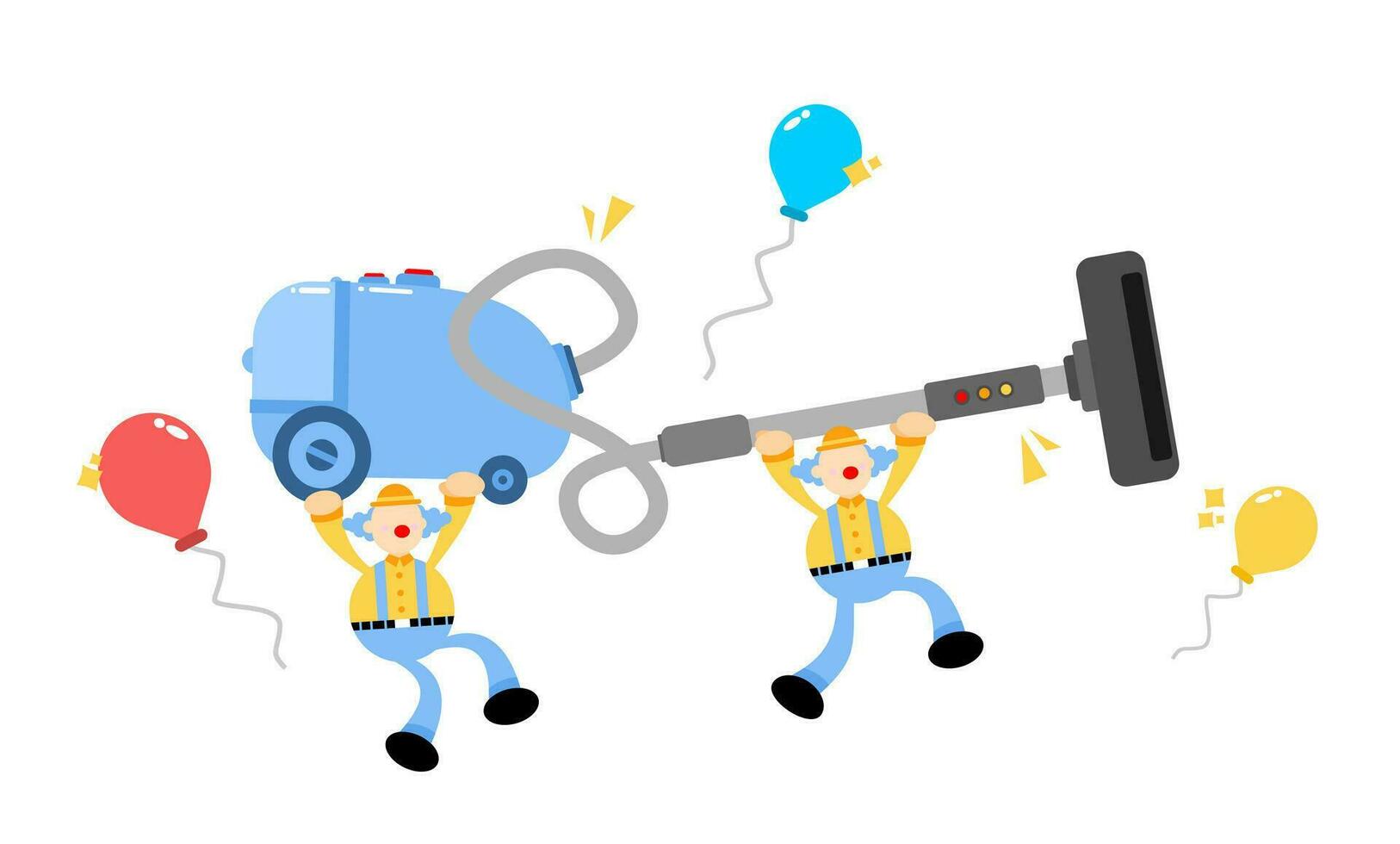 clown carnival and vacuum cleaner clean cartoon doodle flat design style vector illustration