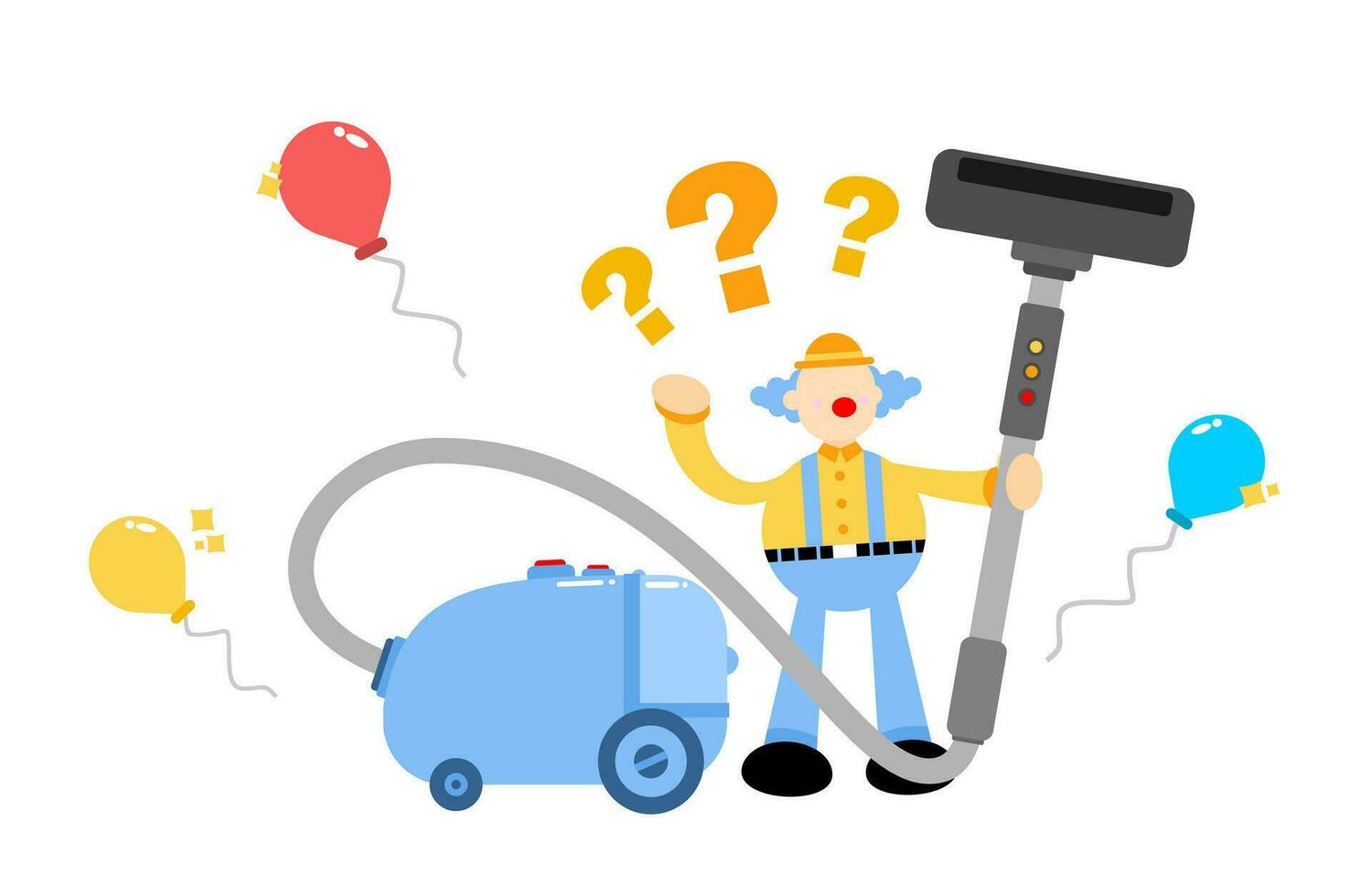 clown carnival and vacuum cleaner clean cartoon doodle flat design style vector illustration