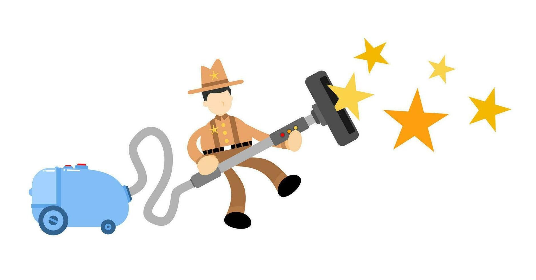 cowboy america and vacuum cleaner clean catch star cartoon doodle flat design style vector illustration