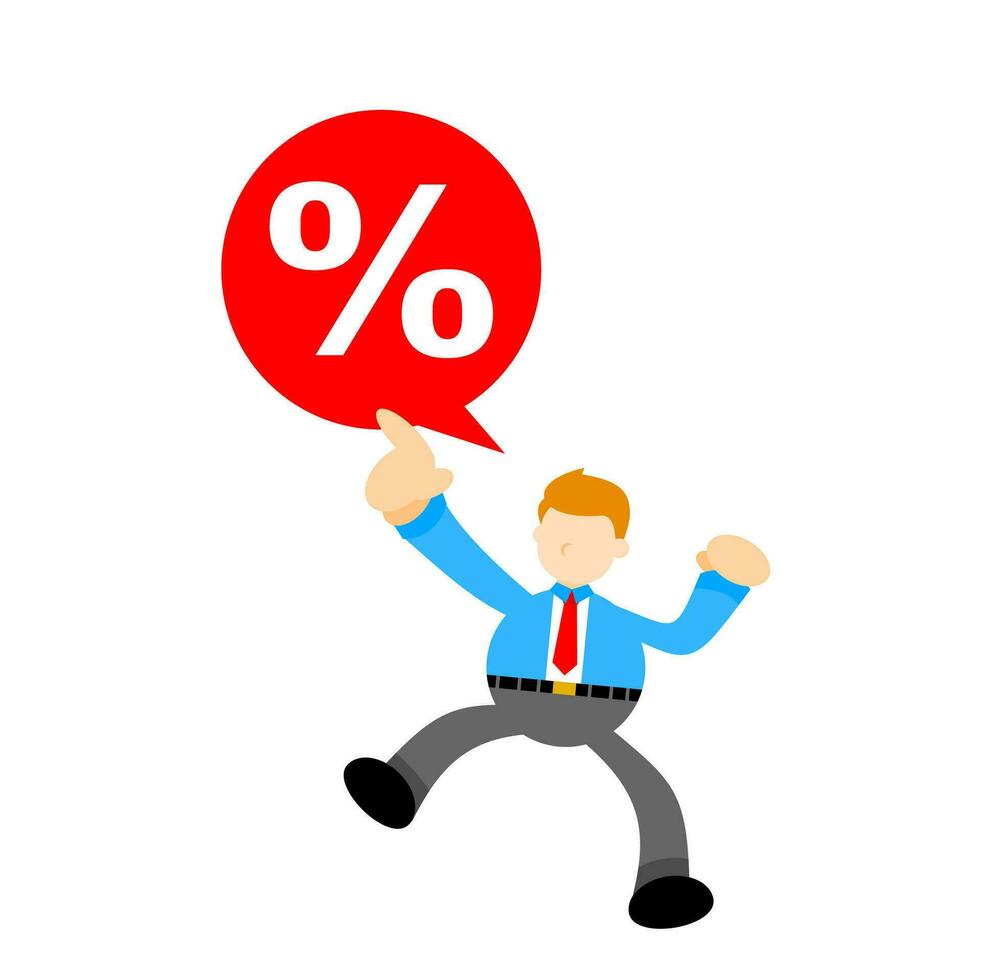 businessman worker and percent red bubble sign cartoon doodle flat design style vector illustration