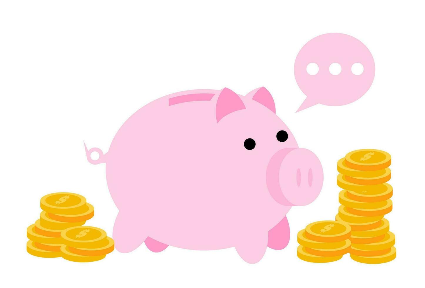 gold coin and pig bank economy management cartoon doodle flat design style vector illustration