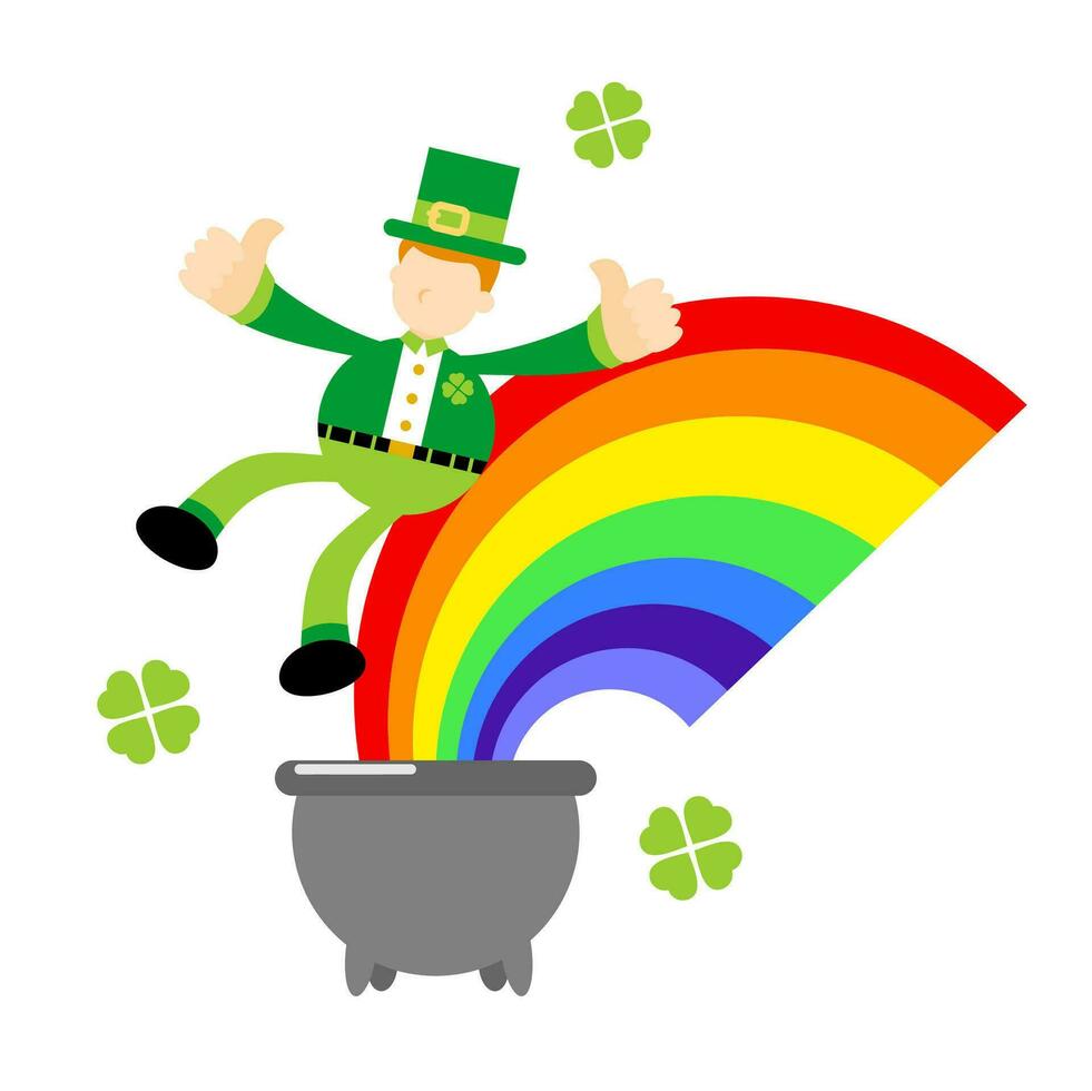 leprechaun shamrock celtic and cauldron with money and rainbow cartoon doodle flat design style vector illustration