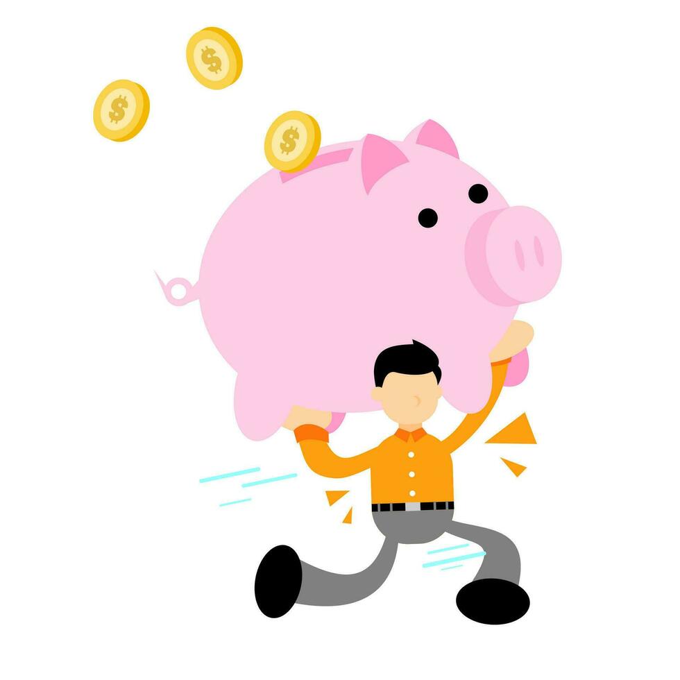 businessman worker pick pig bank money dollar economy cartoon doodle flat design style vector illustration