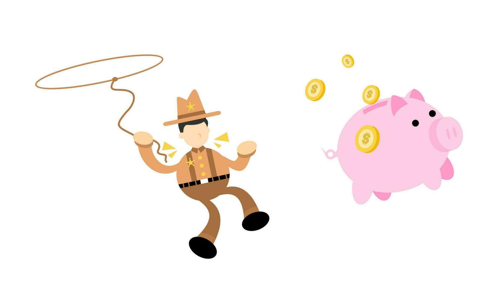 america cowboy pick pig bank money dollar economy cartoon doodle flat design style vector illustration