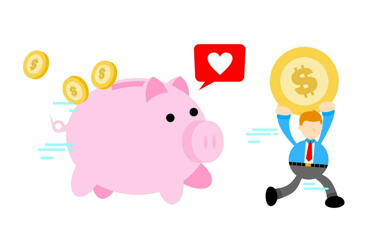 businessman worker pick pig bank money dollar economy cartoon doodle flat design style vector illustration