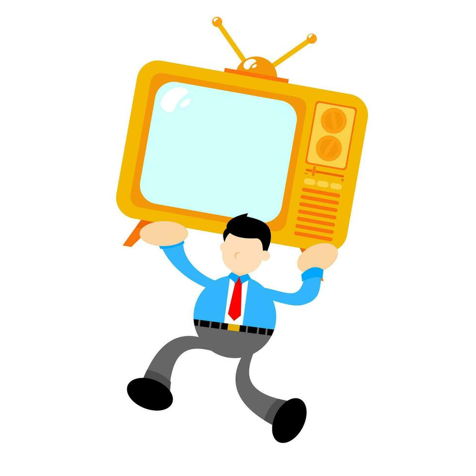 businessman worker and yellow television electronic cartoon doodle flat design style vector illustration