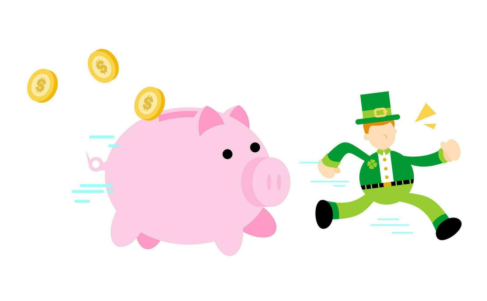 happy Leprechaun and pig bank money dollar economy finance cartoon doodle flat design style vector illustration