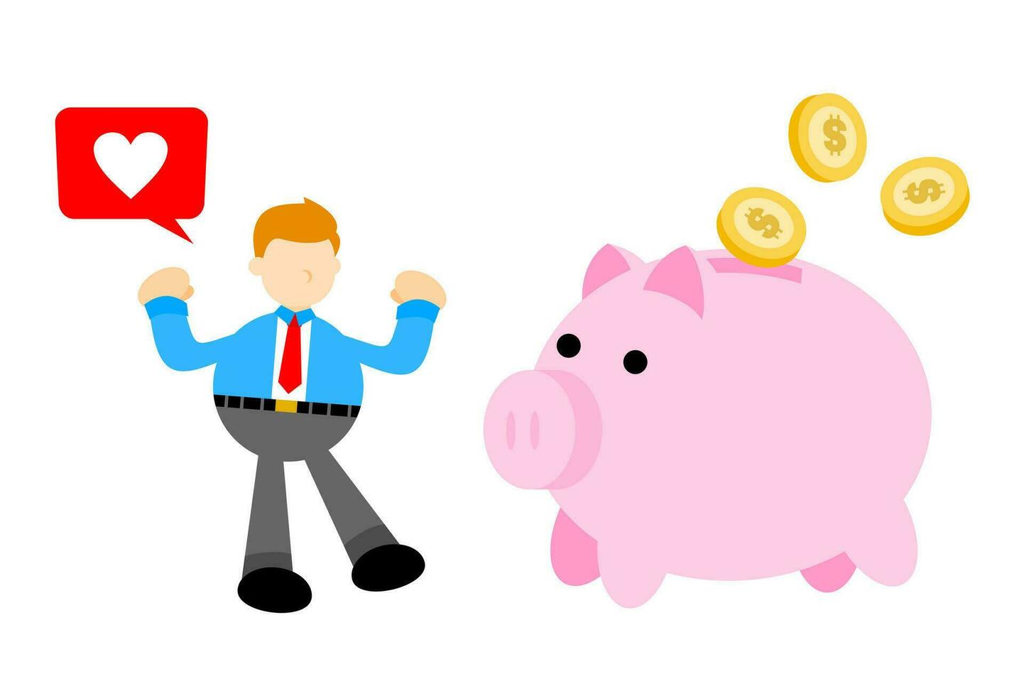 empresario trabajador recoger cerdo banco dinero dólar economía dibujos animados garabatear plano diseño estilo vector ilustración