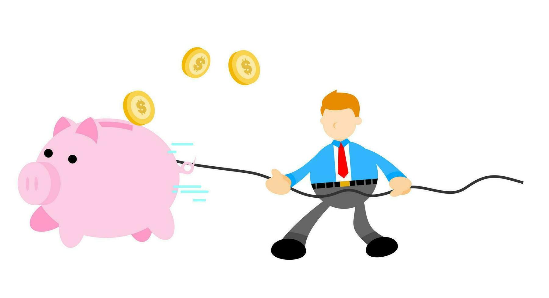 empresario trabajador recoger cerdo banco dinero dólar economía dibujos animados garabatear plano diseño estilo vector ilustración