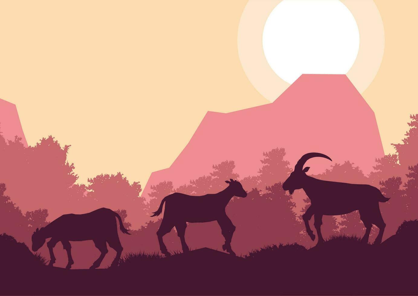 wild goat animal silhouette forest mountain landscape flat design vector illustration