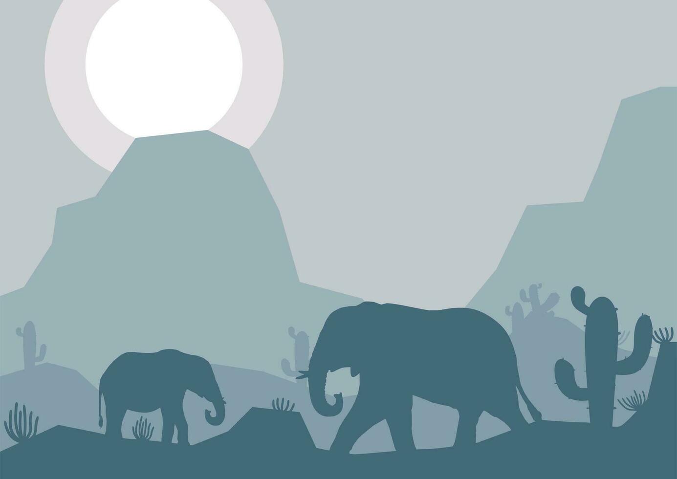 elephant animal silhouette desert savanna landscape flat design vector illustration