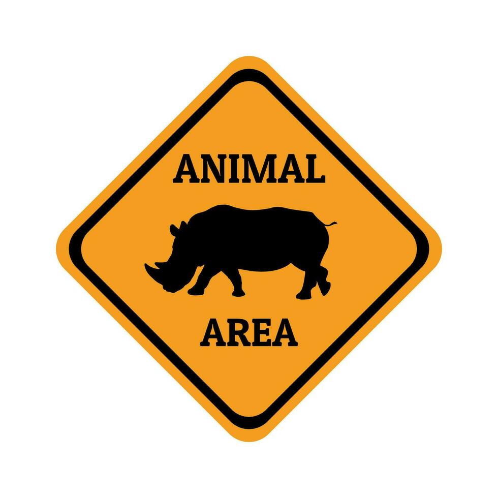 Rhinoceros animal warning traffic sign flat design vector illustration