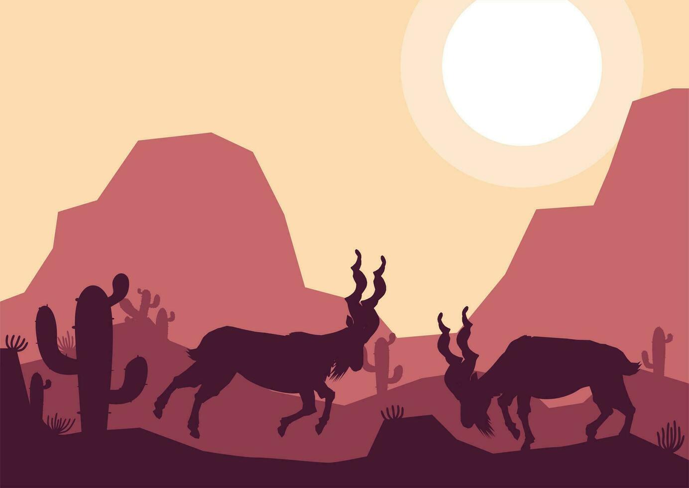 mountain goat markhor animal silhouette desert savanna landscape flat design vector illustration