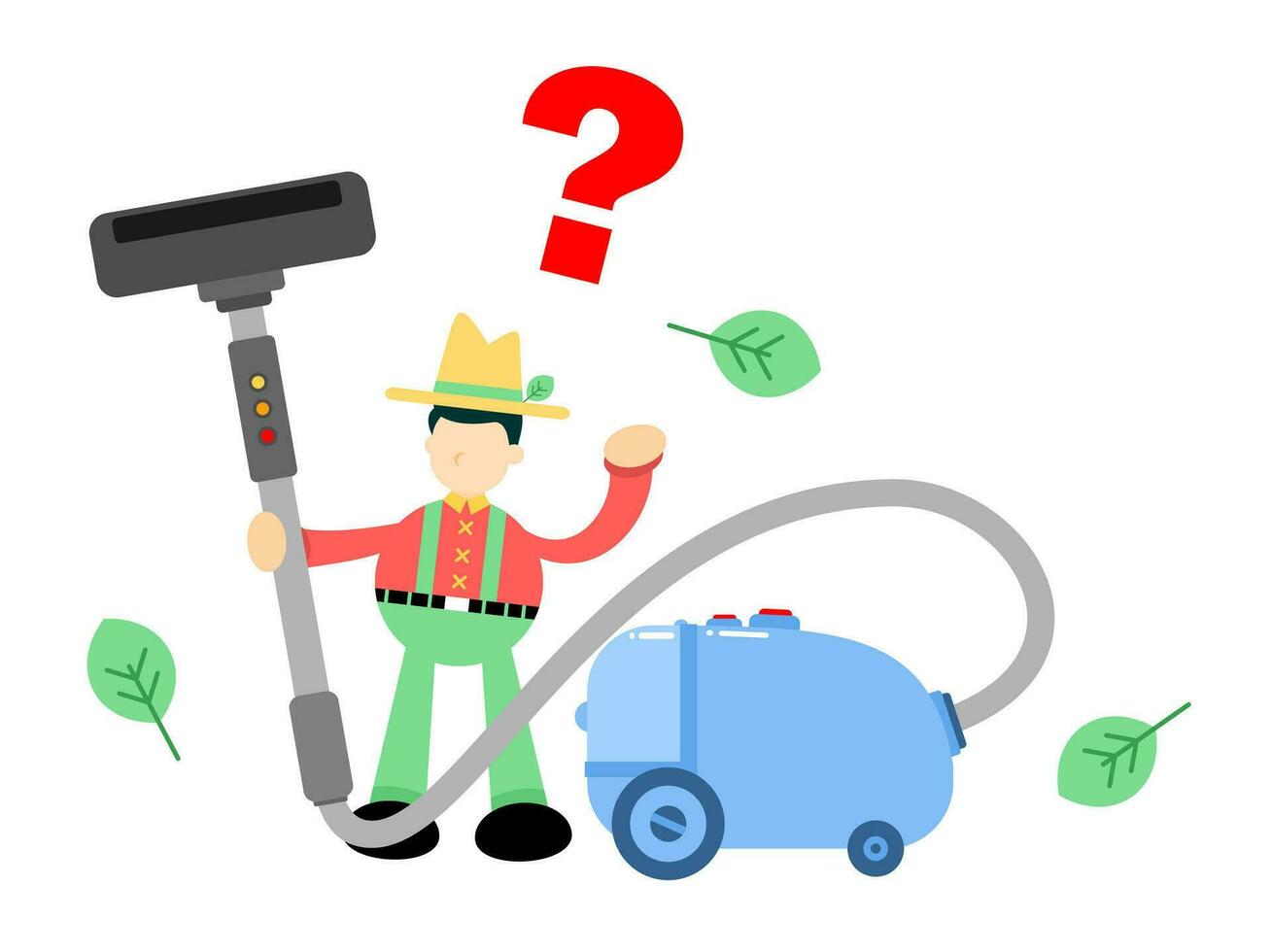 farmer man agriculture and vacuum cleaner clean cartoon doodle flat design style vector illustration