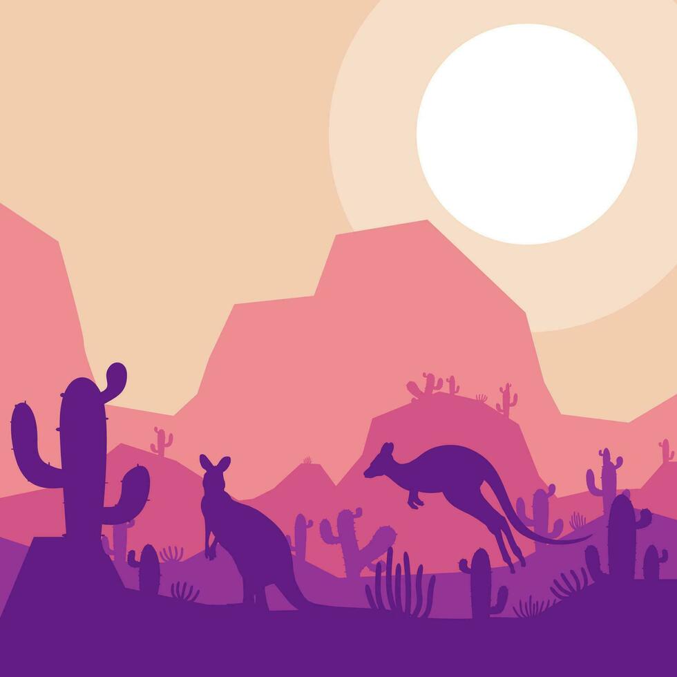 kangaroo animal silhouette desert savanna landscape flat design vector illustration