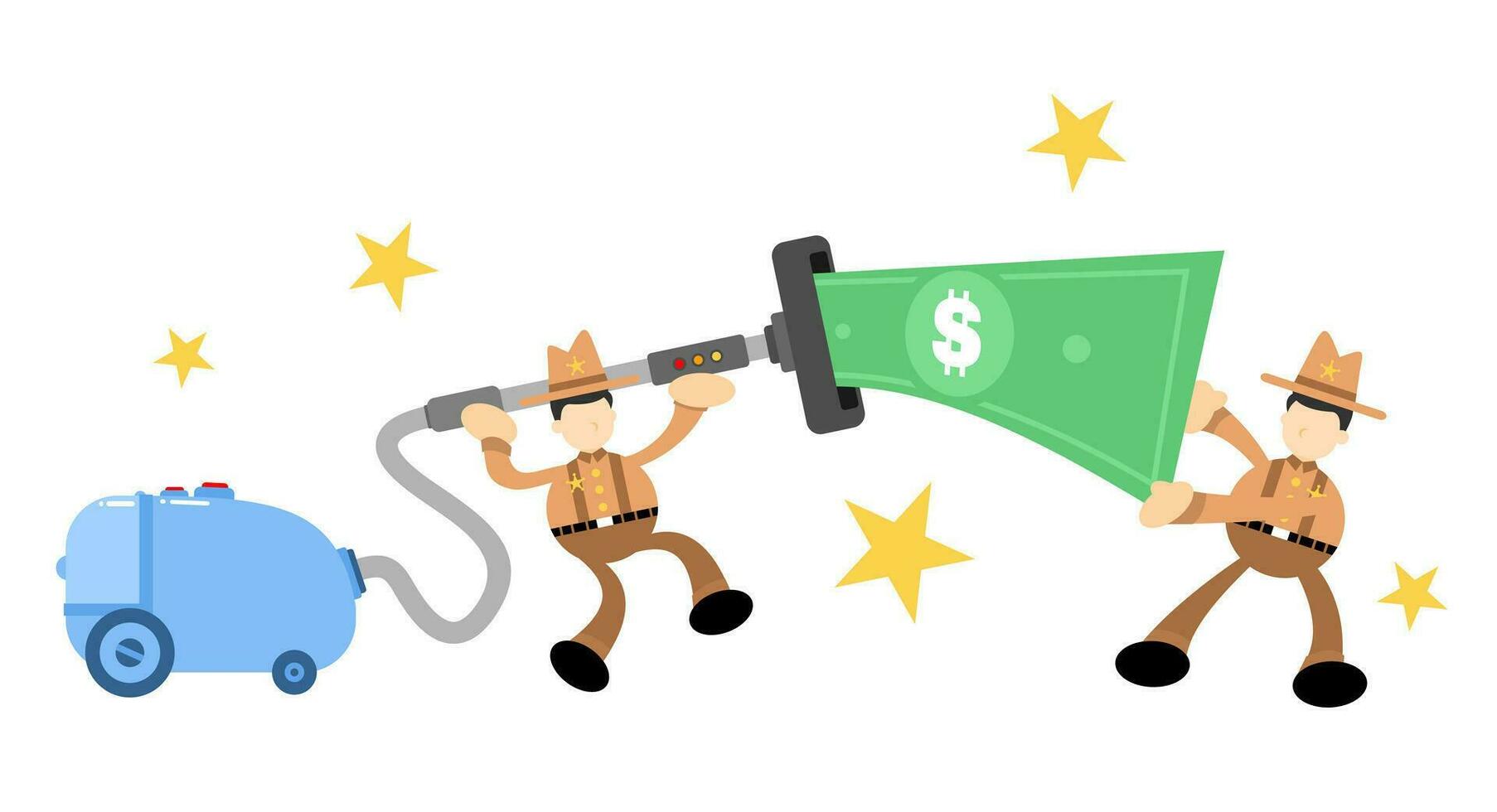 cowboy america and vacuum cleaner clean catch money cartoon doodle flat design style vector illustration