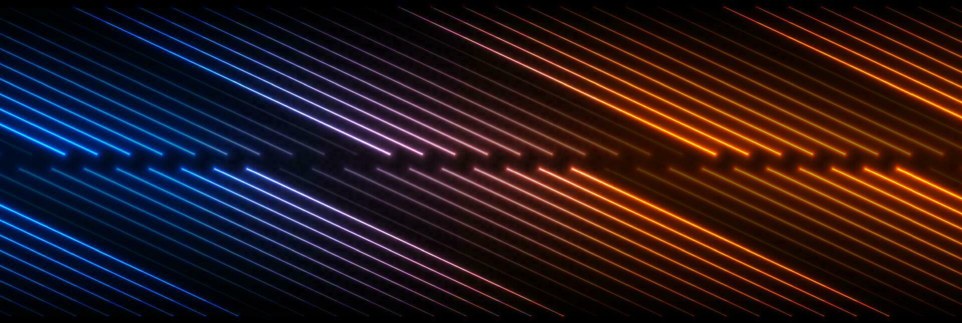 Blue and orange neon glowing laser lines futuristic background vector