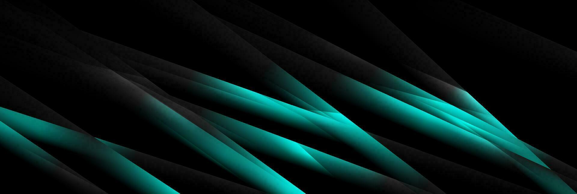 Bright blue cyan abstract glossy stripes on black background vector