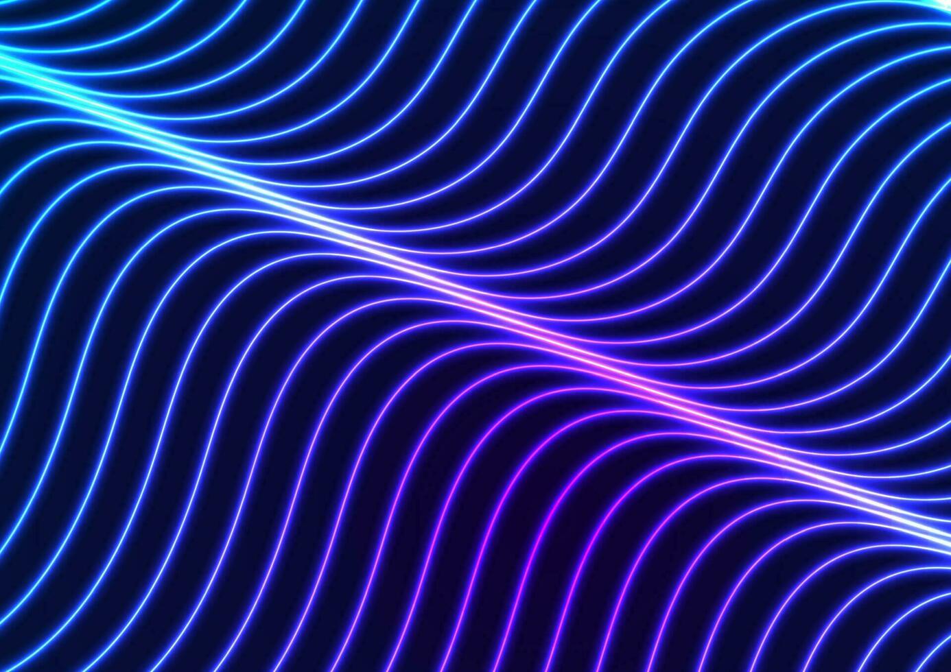 Blue ultraviolet neon curved wavy lines abstract background vector