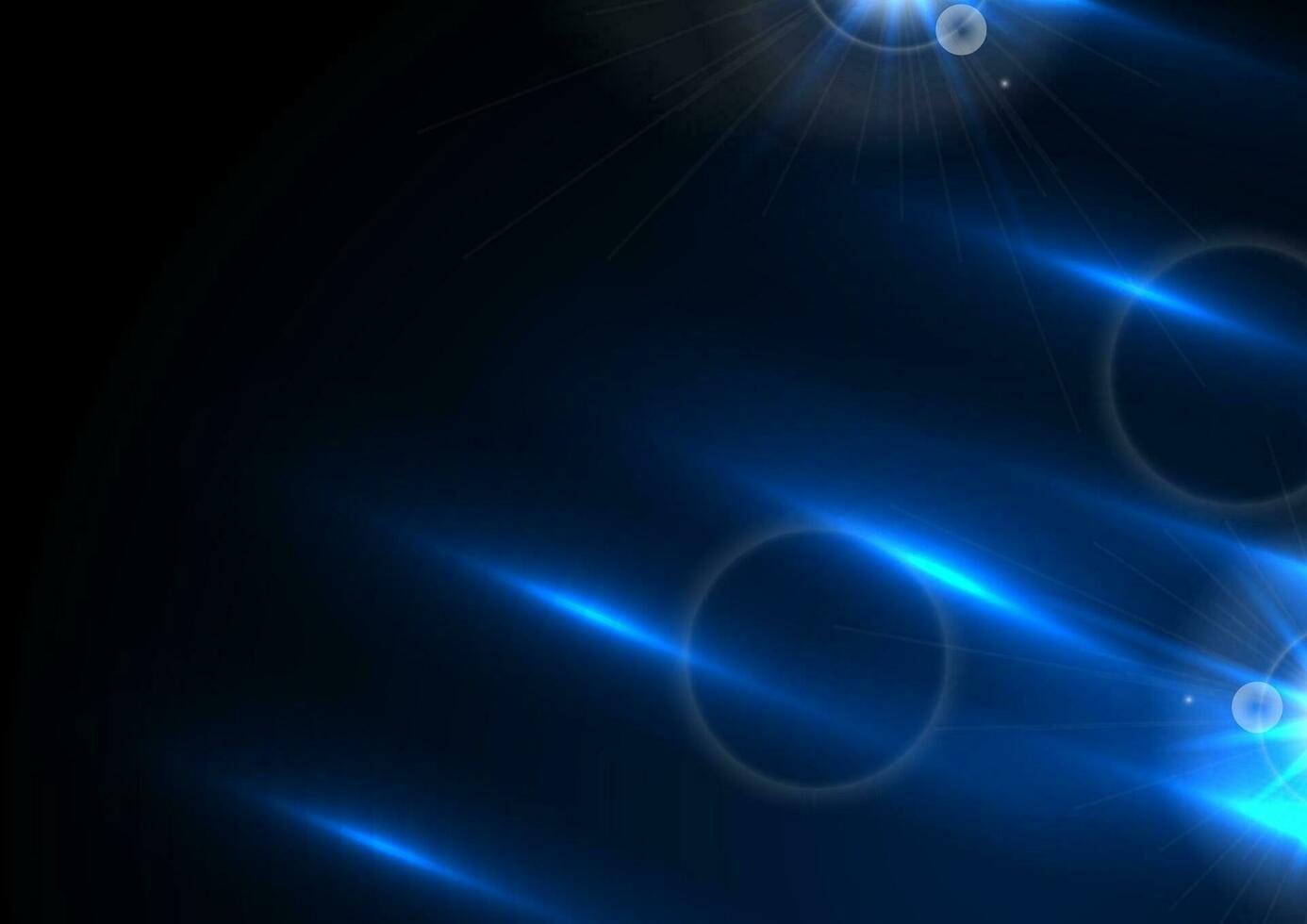 Abstract black background with blue neon glowing stripes vector