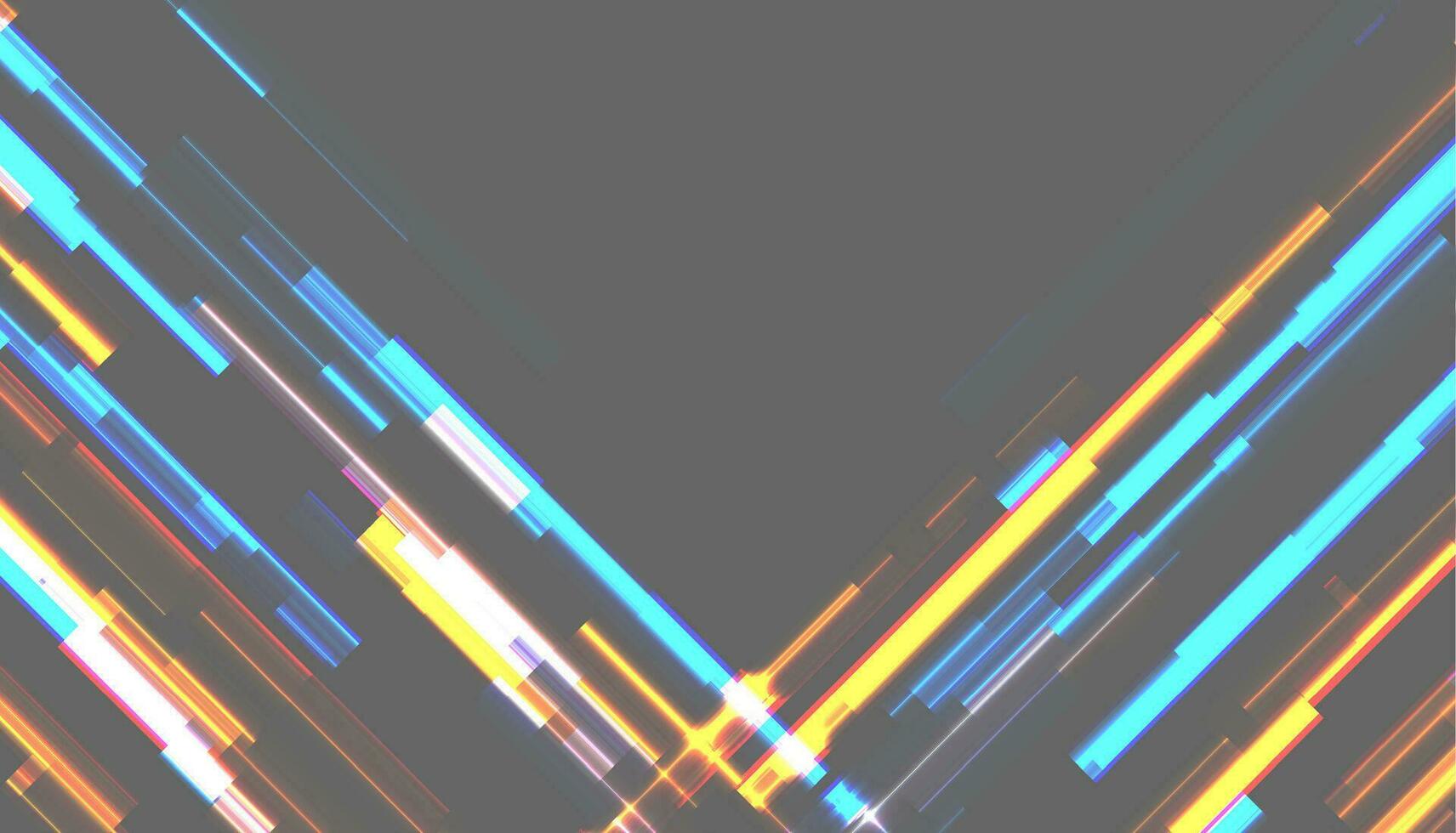 Abstract tech glowing neon lines vector background with glitch effect