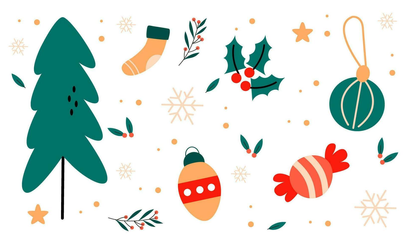 Christmas collection of decorative winter elements vector