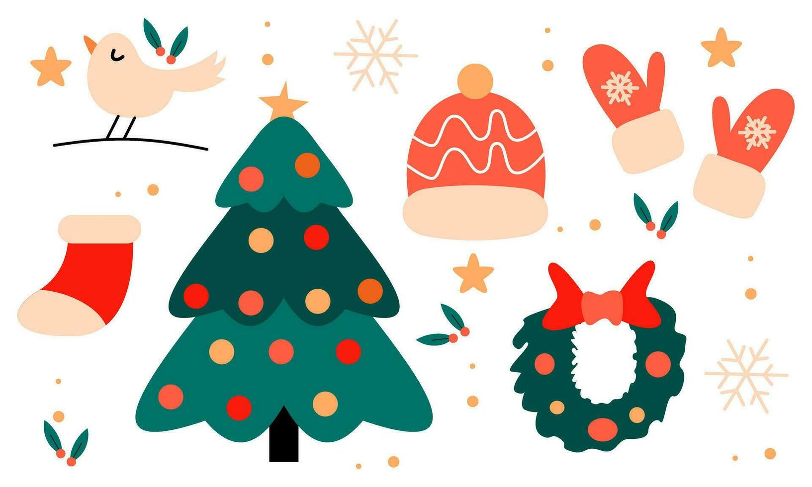 Christmas collection of decorative winter elements vector