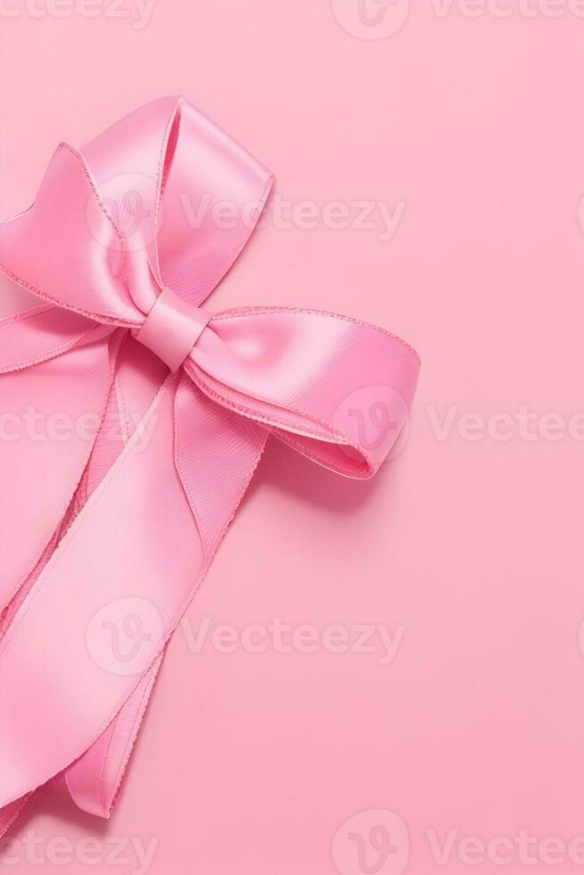 Pink ribbon placed on White Background AI Generative photo