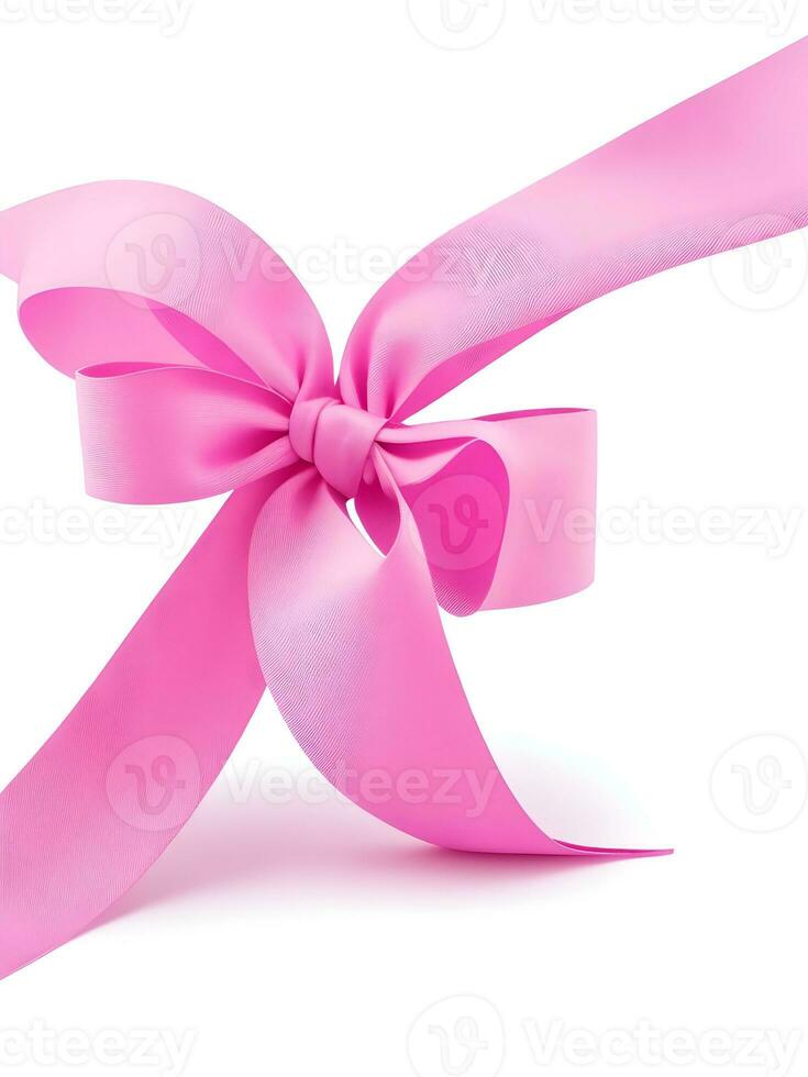 Pink ribbon placed on White Background AI Generative photo