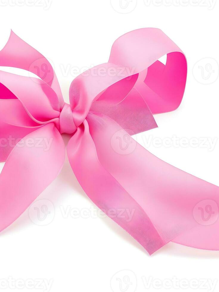 Pink ribbon placed on White Background AI Generative photo