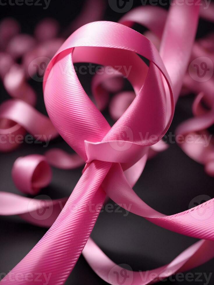 Pink ribbon placed on White Background AI Generative photo