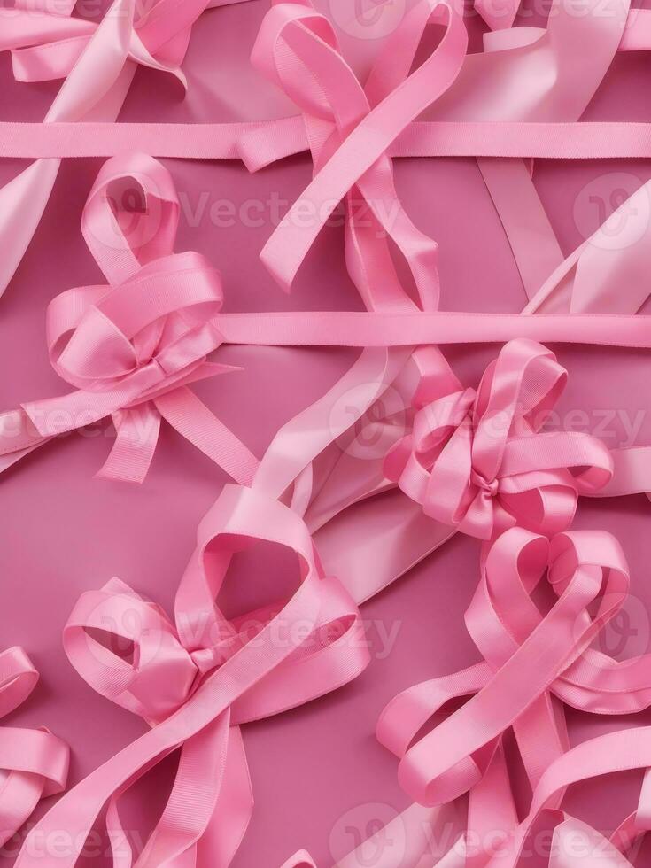 Pink ribbon placed on White Background AI Generative photo