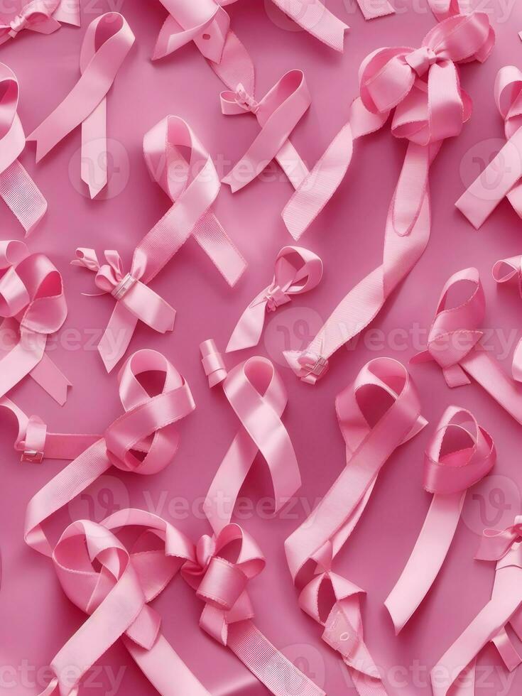 Pink ribbon placed on White Background AI Generative photo