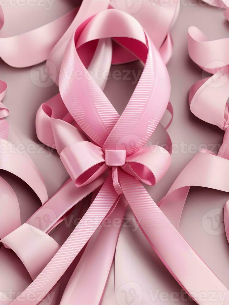 Pink ribbon placed on White Background AI Generative photo