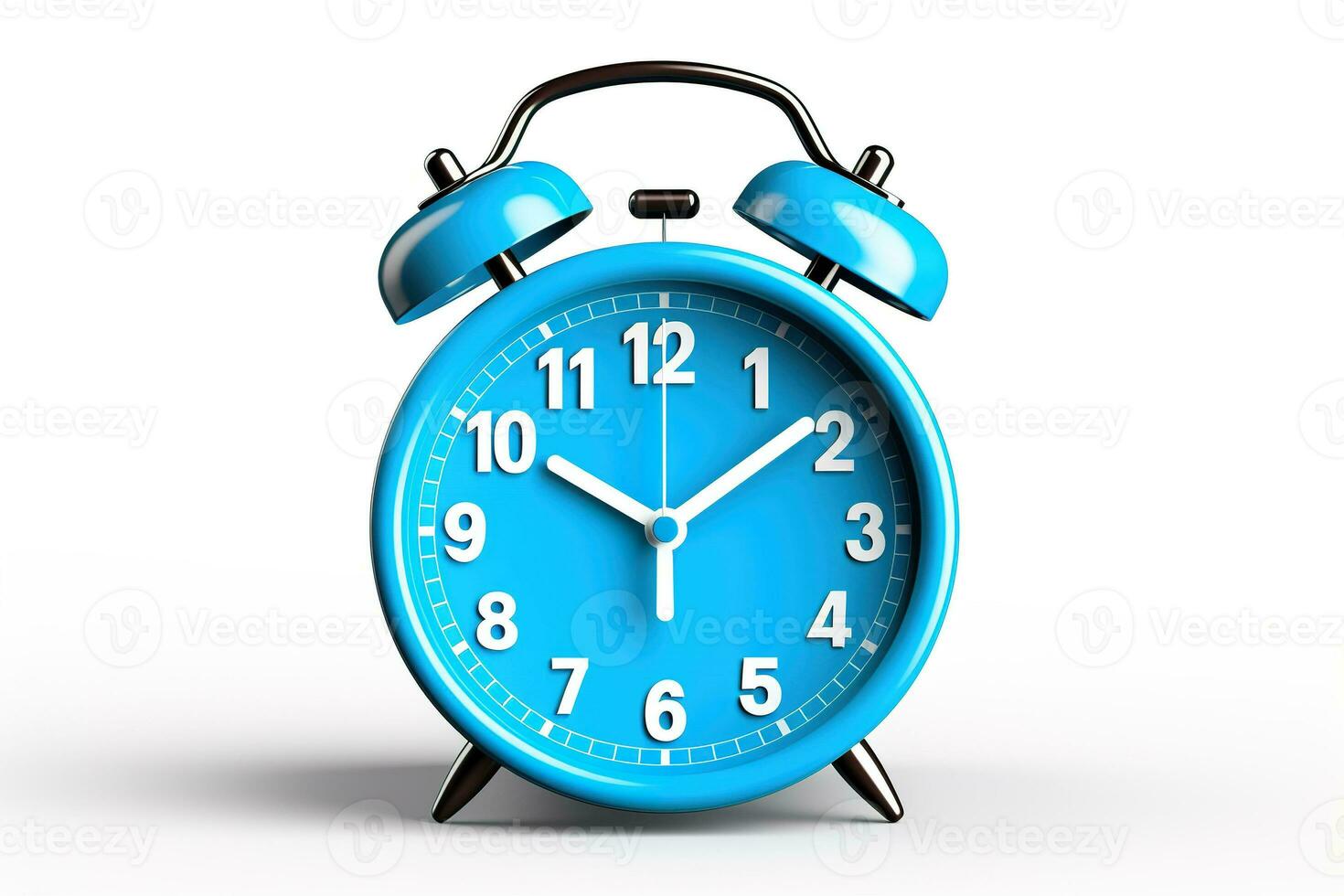 A blue alam clock on white background. Generative AI. photo
