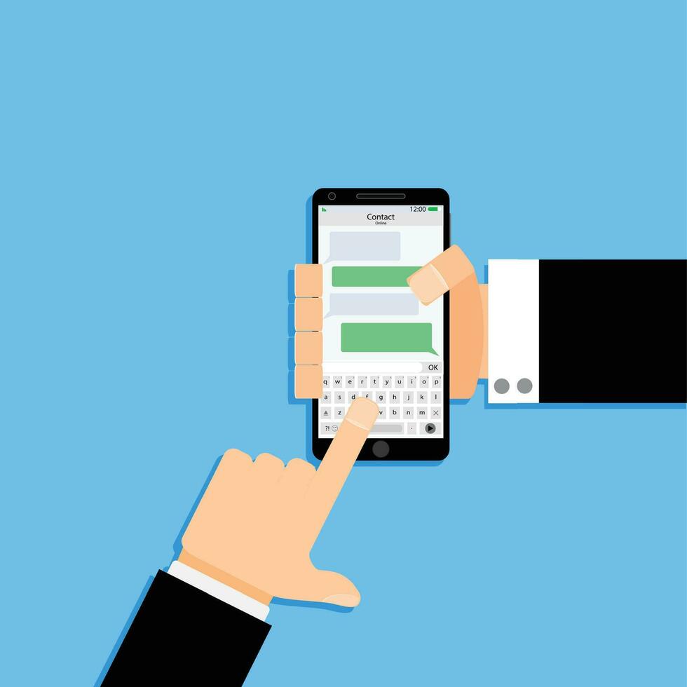 Communicate in messenger using phone. Talking and online chat, people chatting and communication. Vector illustration
