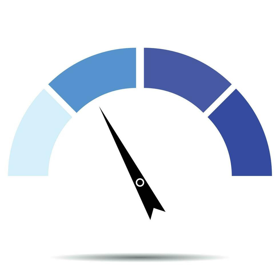 Indicator blue with pointer needle. Index and pointer, arrow indicator, arrow car indicator, measure and performance indicators, vector illustration