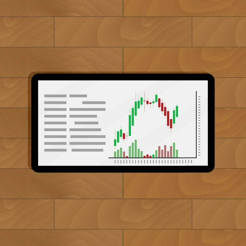 gráfico y grafico en tableta. moneda diagrama financiero, análisis comercio información vector ilustración