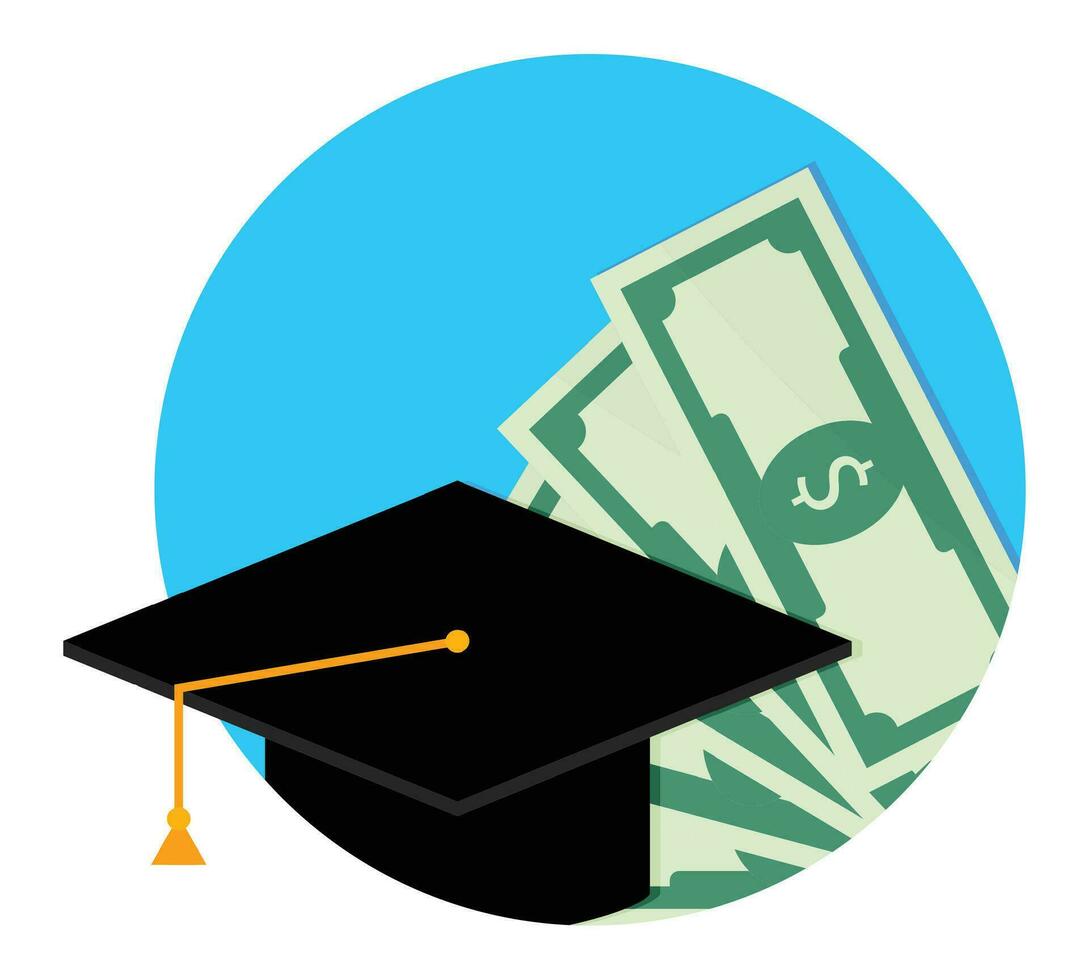 Scholarship or study grant icon flat. Finance money scholarship for college, investment in degree university. Vector illustration