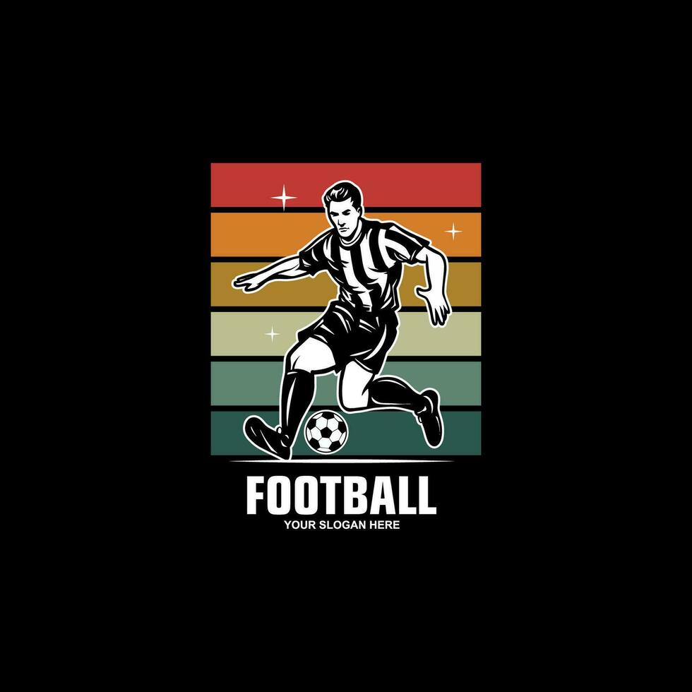Running footballer with dribbling ball to shoot silhouette vector