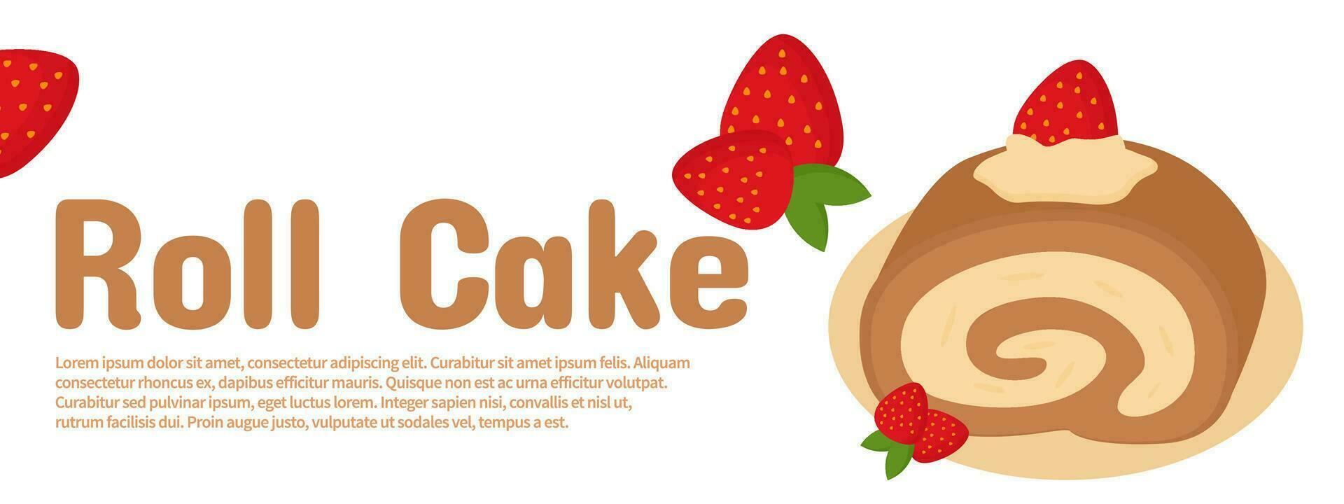 promotional banner for rolled sponge cake with a flat illustration of cute rolled sponge cake for a bakery shop vector