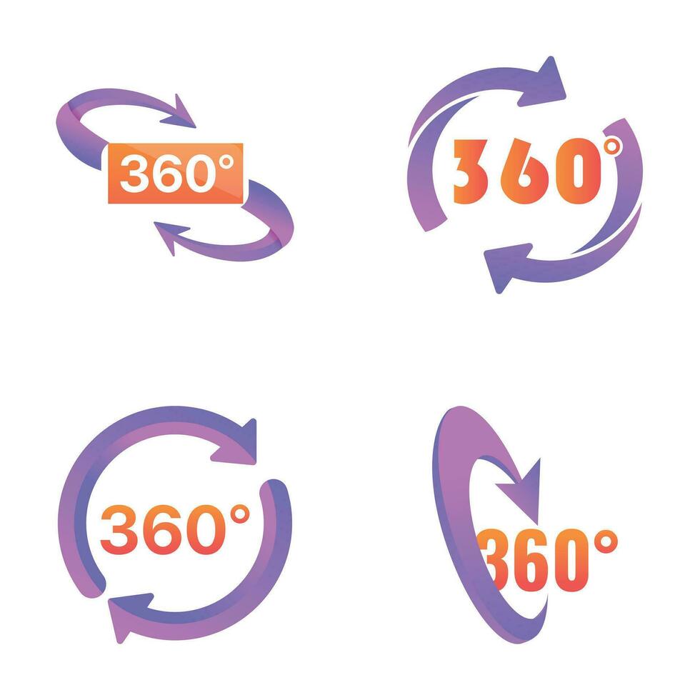 Degree 360 icons set cartoon vector. Rotation three hundred sixty degree vector