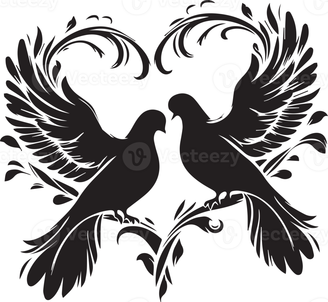 Silhouettes couple of a cute birds in heart shape for loving on valentine's day vector on a transparent background png