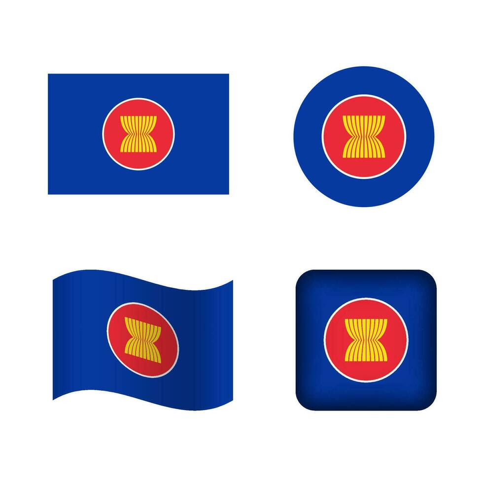 Vector Asean National Flag Icons Set