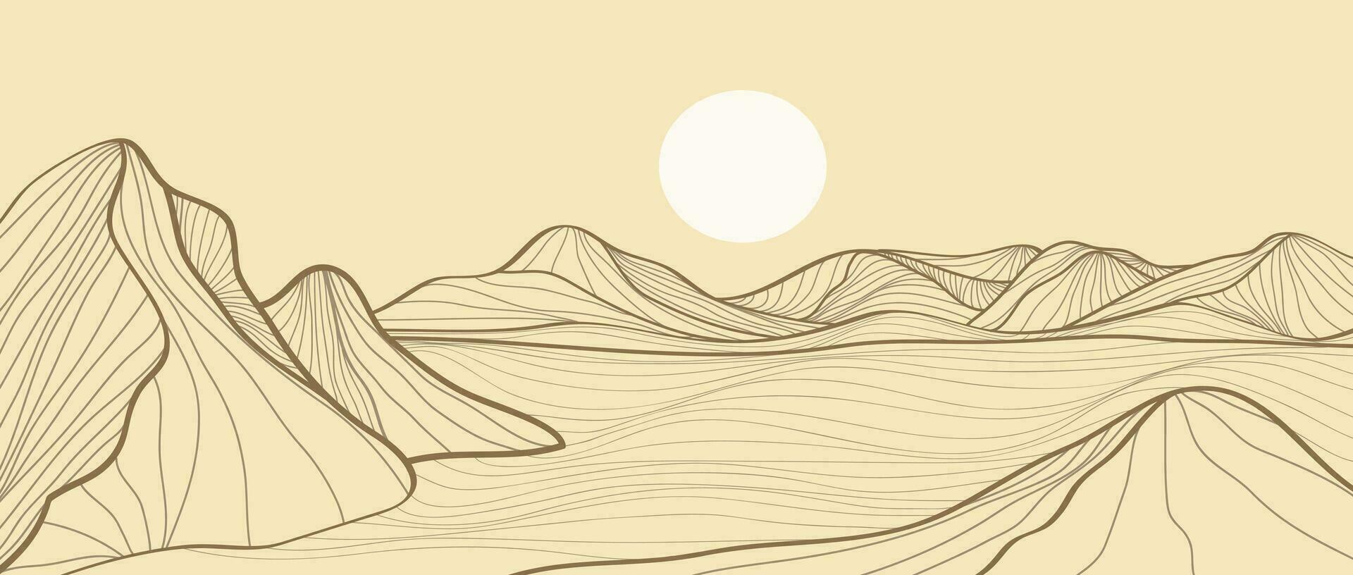 Mountain line art landscape illustration. Creative minimalist modern line art pattern. Abstract contemporary aesthetic backgrounds landscapes. with Mountain, hill and sea vector