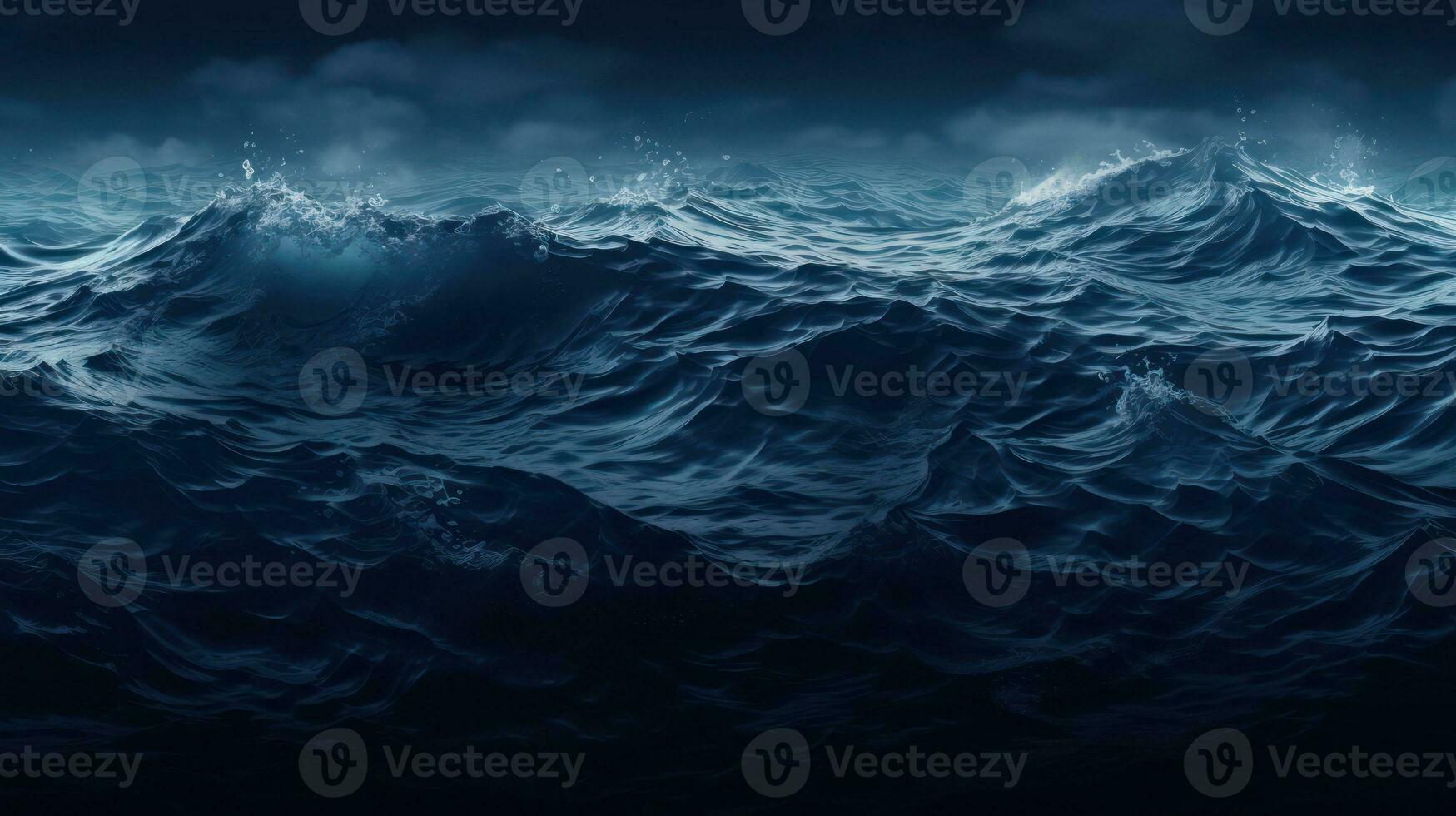 Dark stormy ocean waves. 3d rendering, 3d illustration. Generative AI photo